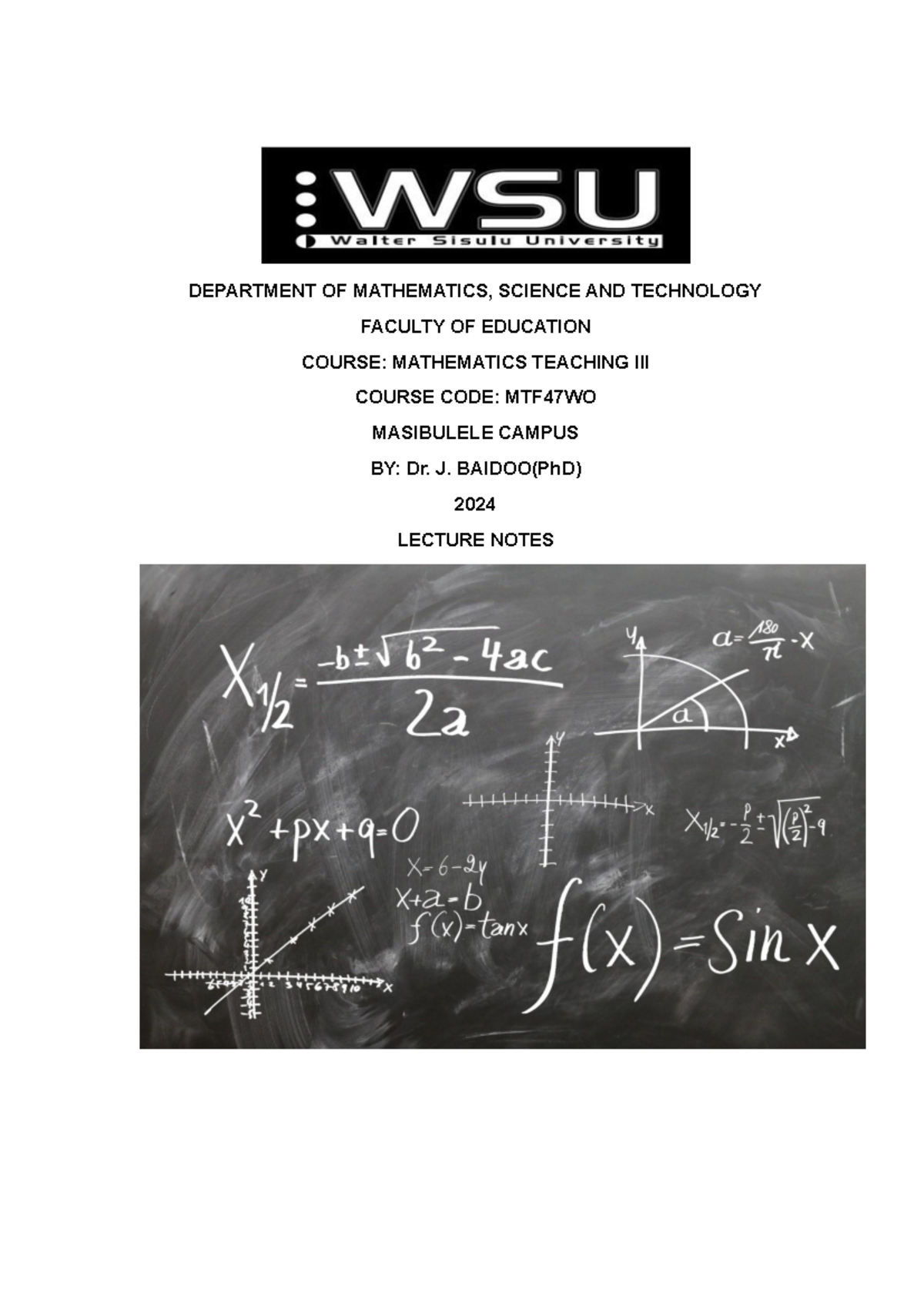 MTF47WO Mathematics Teaching III 2024 Lecture Notes: PCK & Pedagogy ...