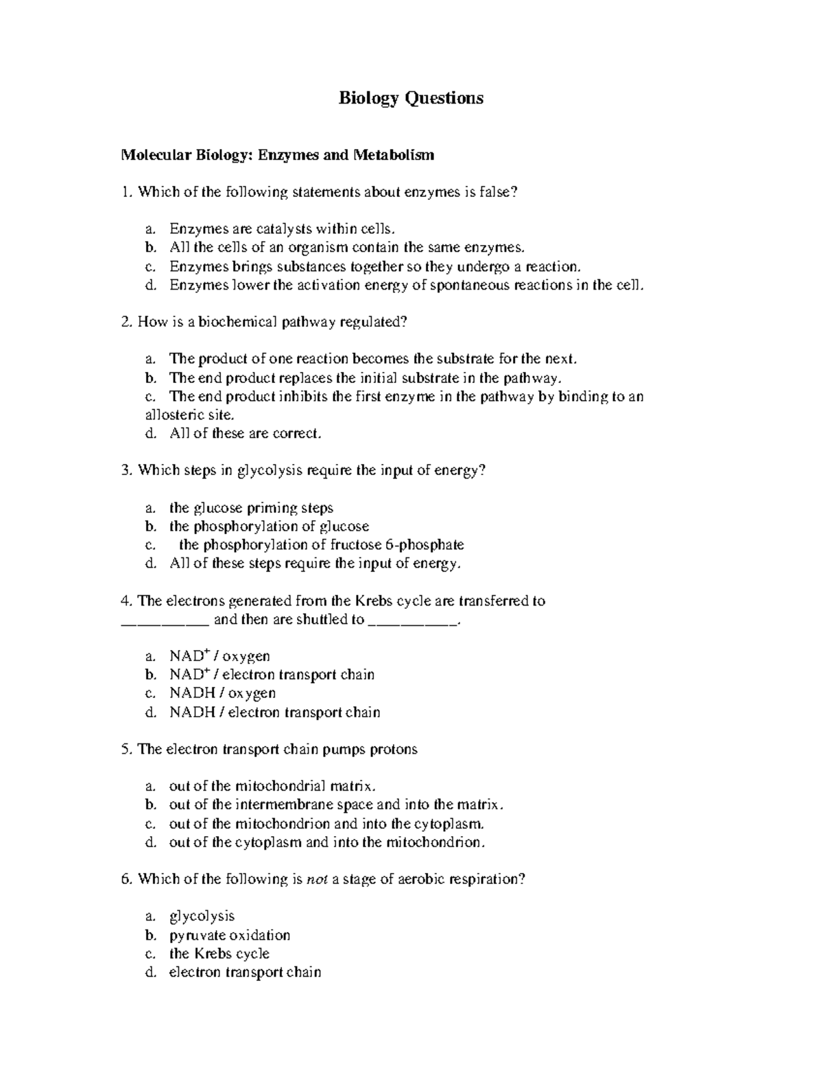 MCAT Practice and review - Biology Questions Molecular Biology: Enzymes ...