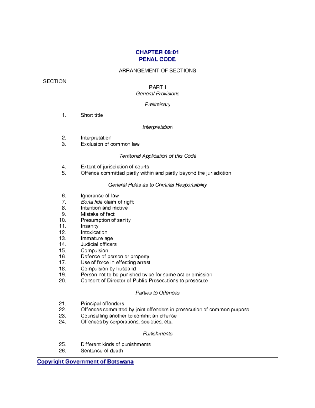 CHAPTER 08:01 PENAL CODE - ARRANGEMENT OF SECTIONS AND PROVISIONS - Studocu