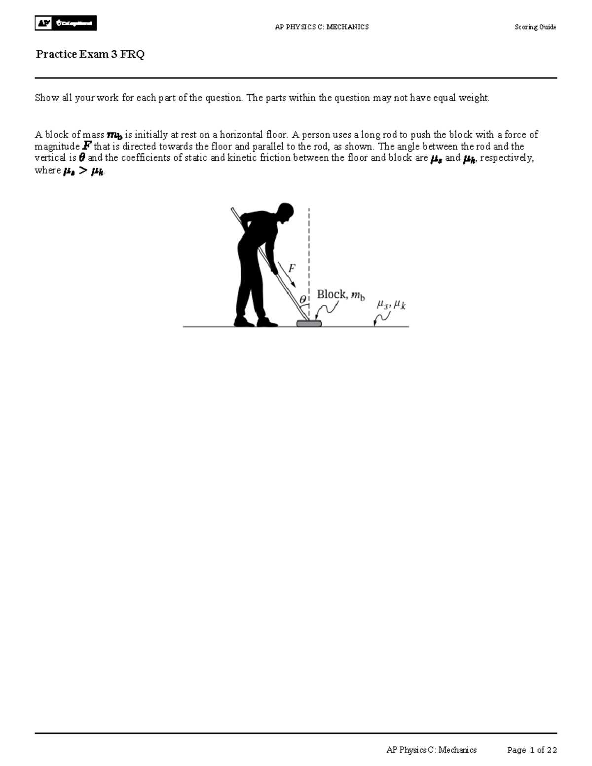 AP PHYSICS C: MECHANICS Practice Exam 3 FRQ Scoring Guide - Studocu