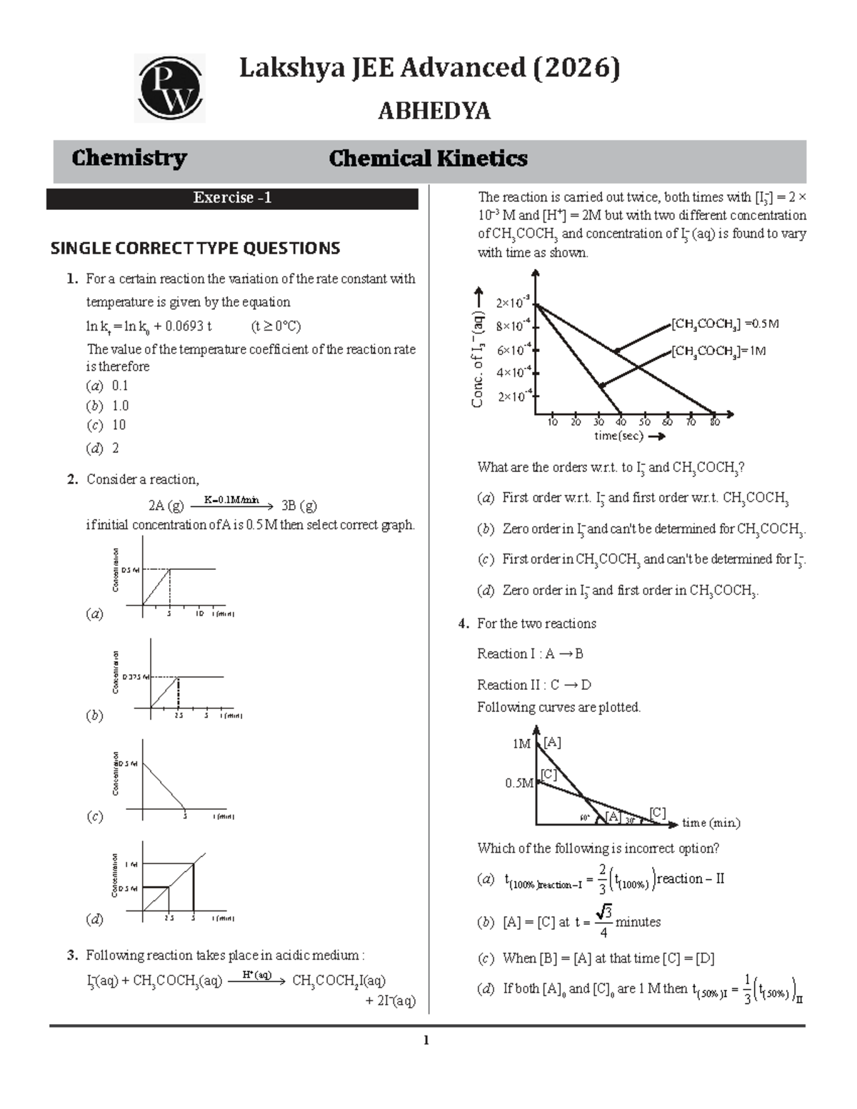 Chemical Kinetics Practice Sheet for JEE Advanced 2026 - Studocu
