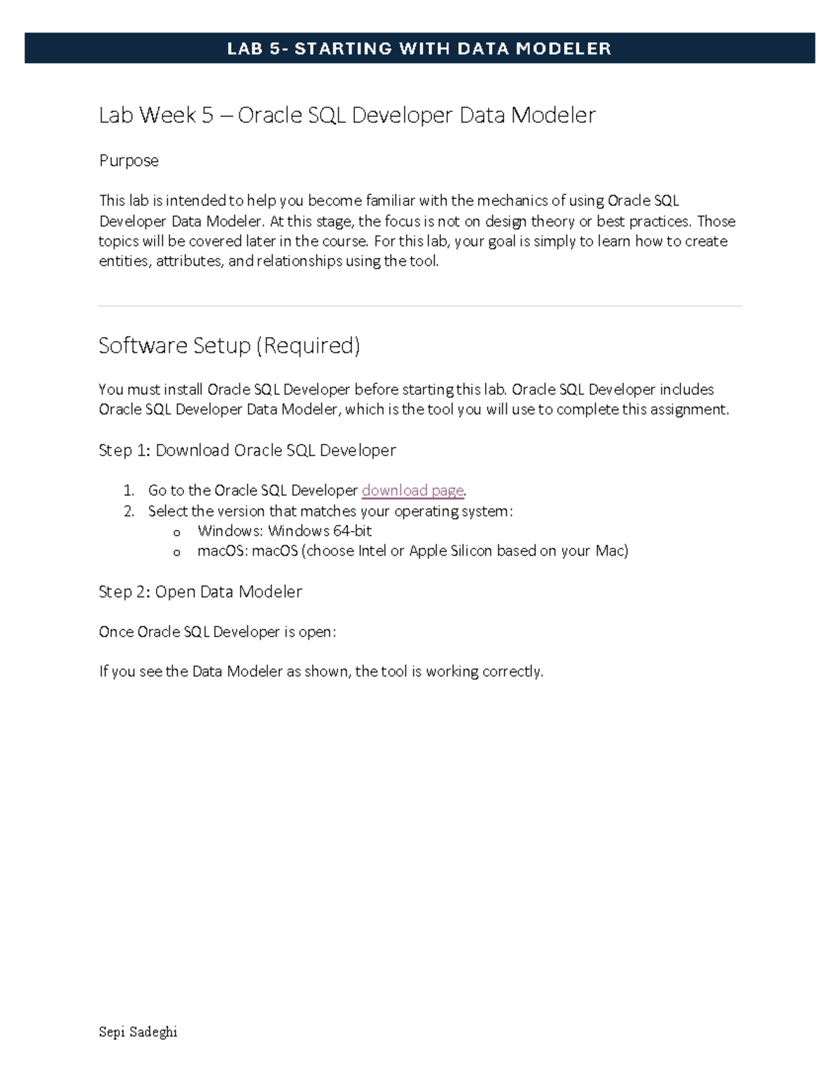 Lab Week 5: Oracle SQL Developer Data Modeler Instructions - Studocu