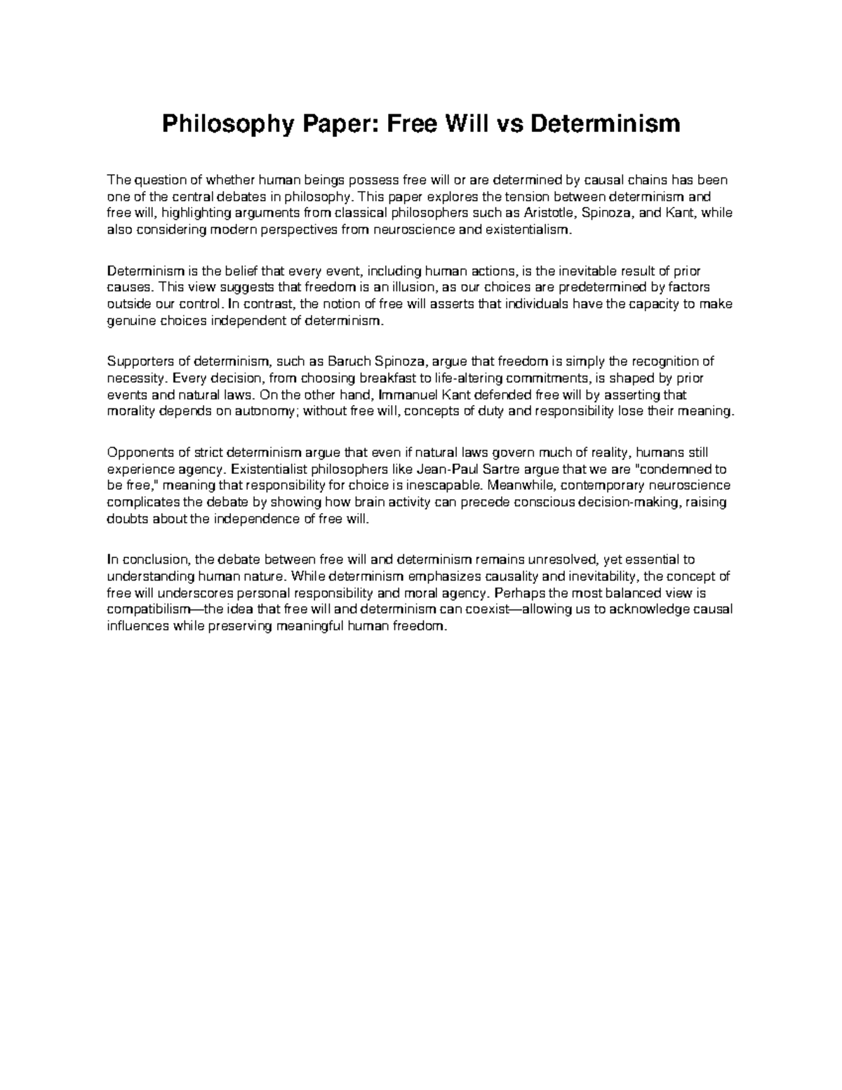 PHIL 101: Free Will vs Determinism - A Philosophical Exploration - Studocu