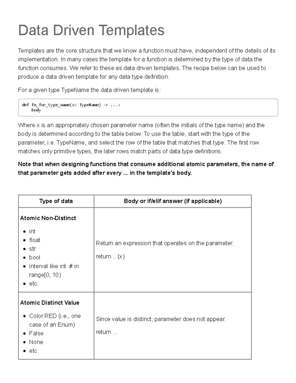 Data Driven Templates for Function Design and Implementation - Studocu