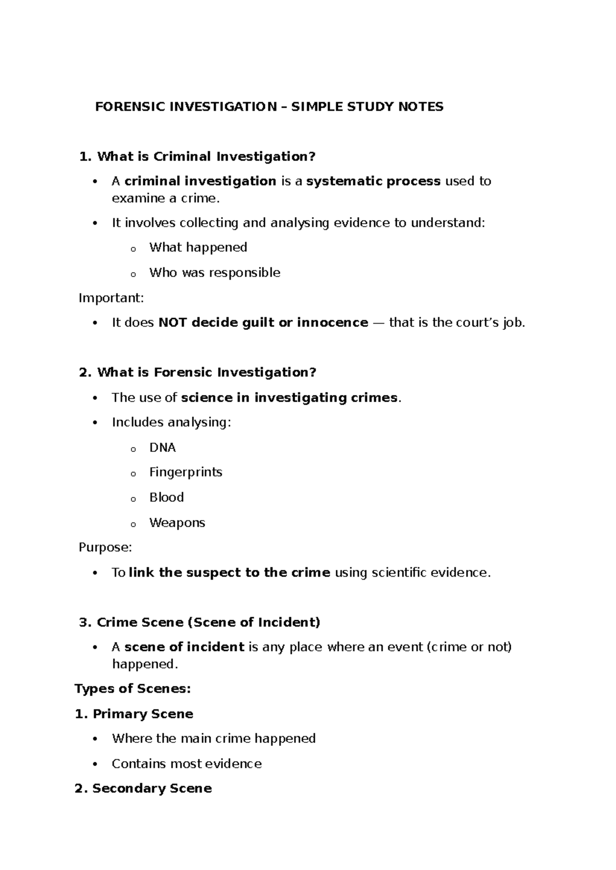 FOR 101: Forensic Investigation Study Notes and Key Concepts - Studocu