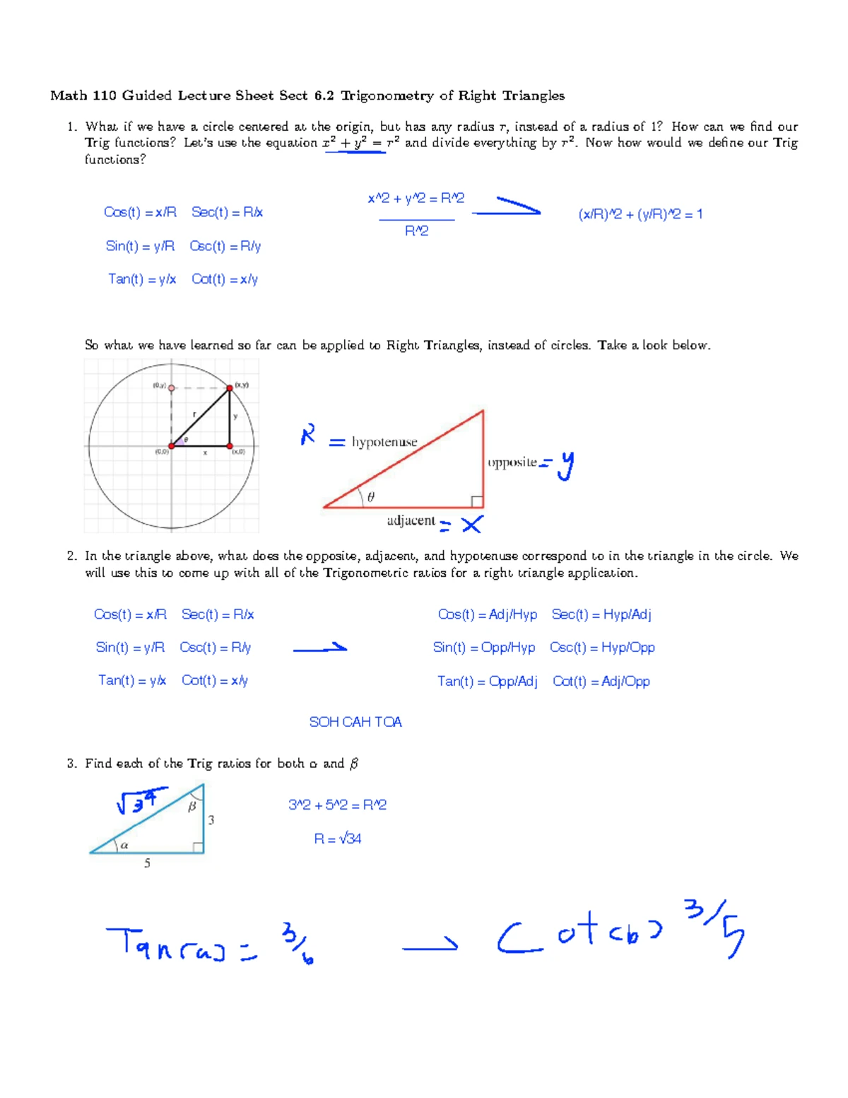 Math 110 (3.6 Guided) - Practice - Math 110 Guided Lecture Sheet Sect 3 ...