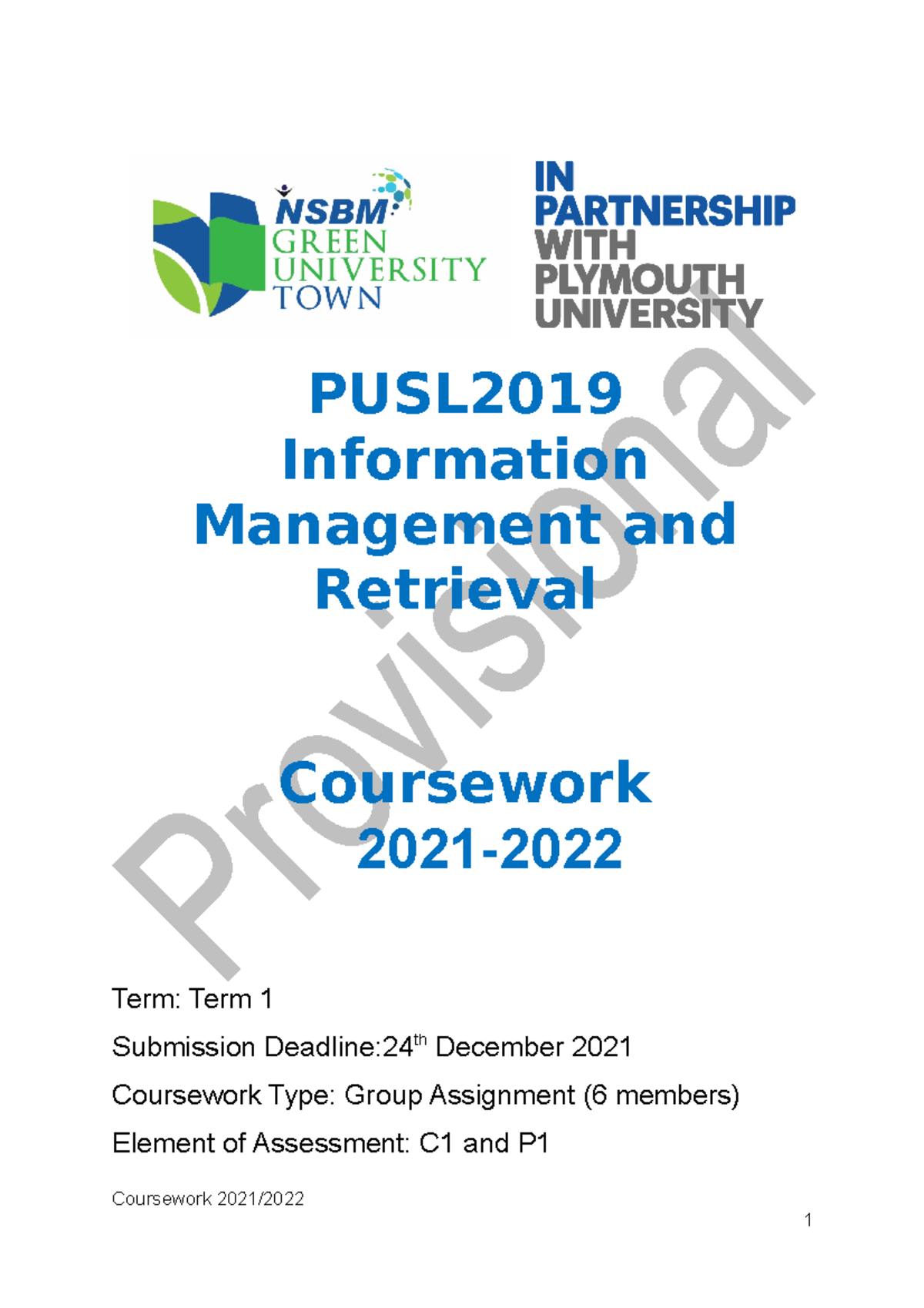 PUSL2019 C1 P1 - assignment - PUSL Information Management and Retrieval ...