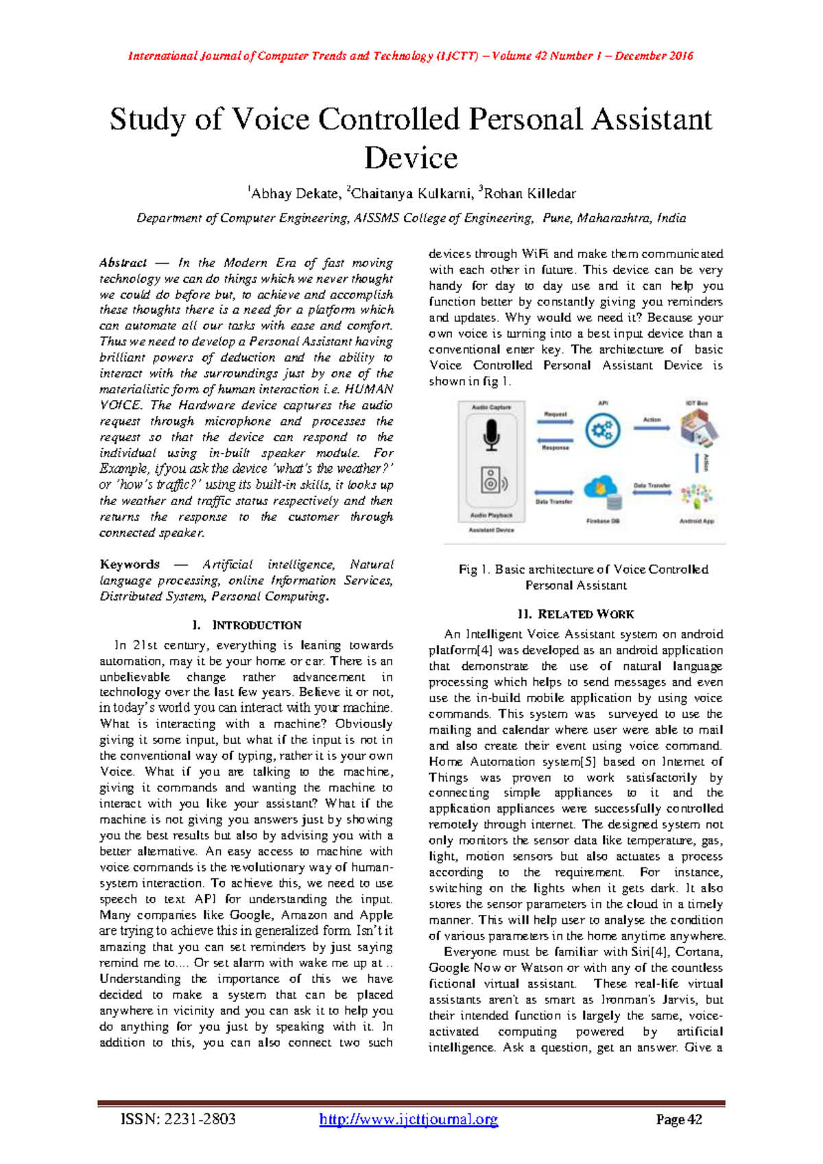 Study of Voice Controlled Personal Assistant Device (IJCTT) - Studocu