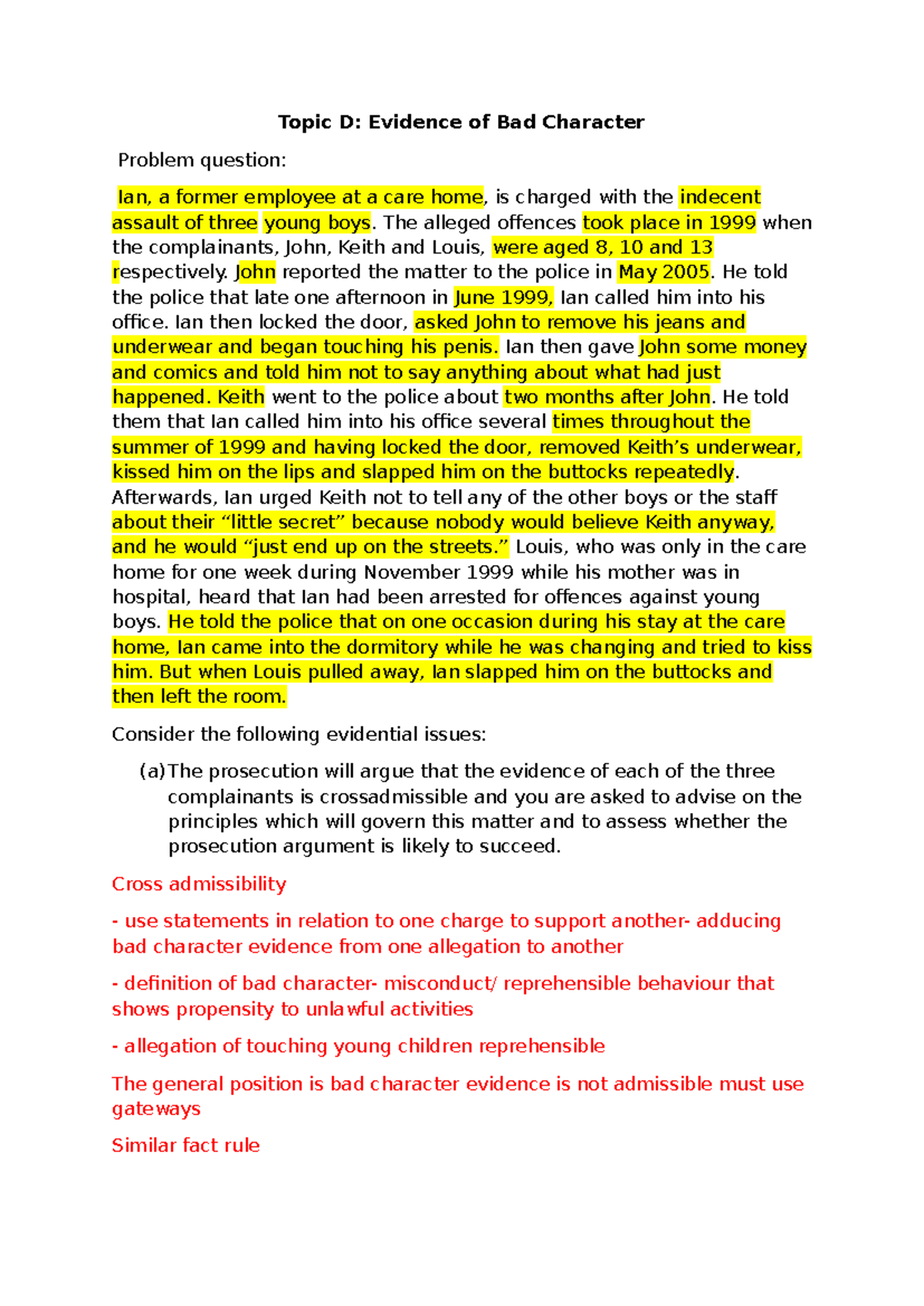 Bad character evidence in criminal cases: A seminar analysis (LAW 101 ...