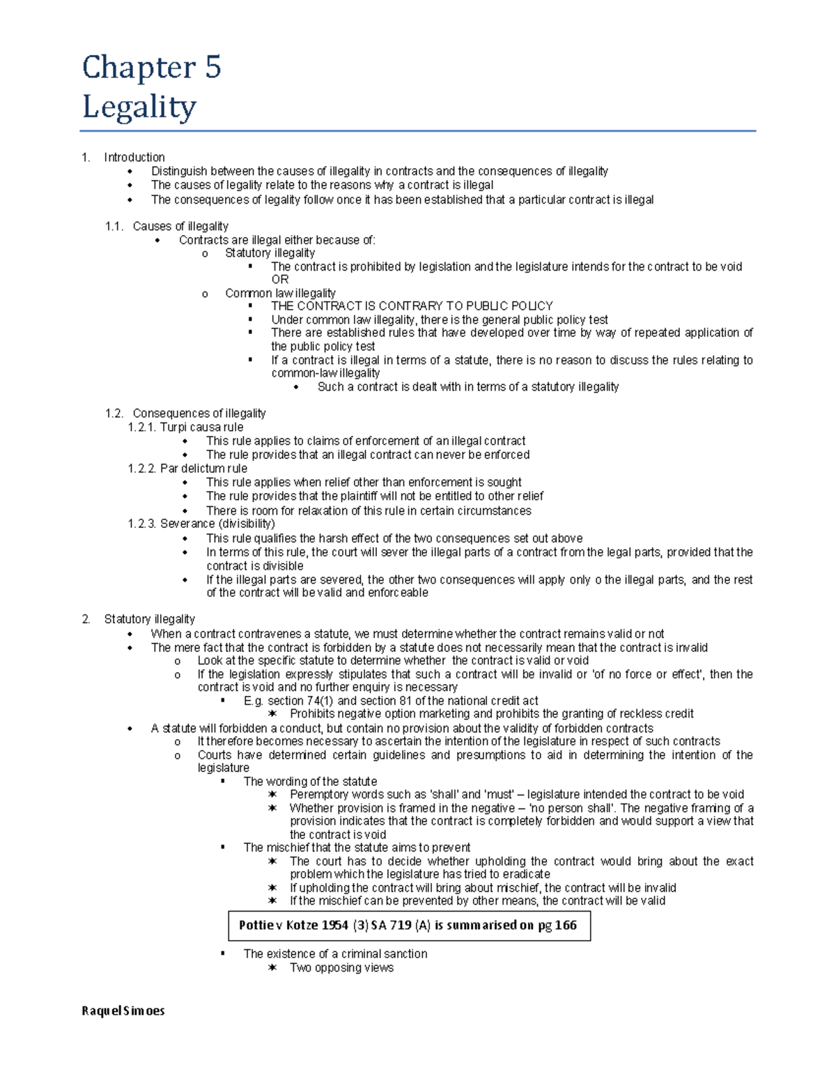 Chap 5 - Legality in Contracts: Causes and Consequences Notes - Studocu