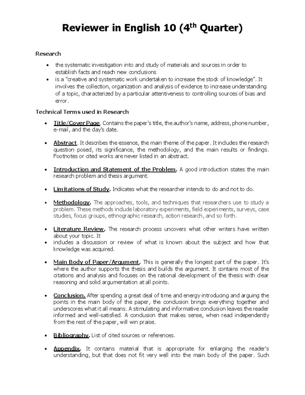 651515257 Reviewer in English 10 4th PT - Reviewer in English 10 ( th ...