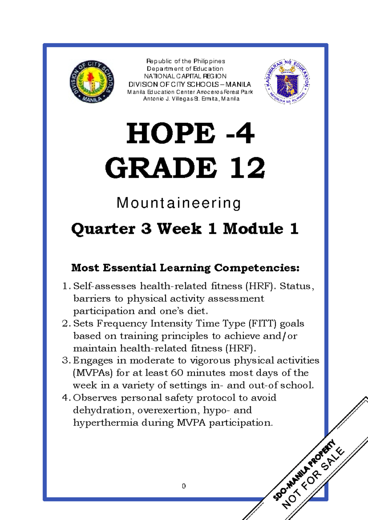 HOPE 4 Q4 W1 Mod1 - G12 Mountaineering Lecture Notes - Studocu