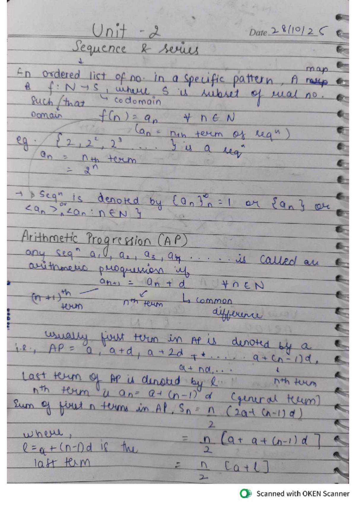 Maths Notes - Calculus: Unit 2 Date Sequence, AP, GP, and Matrices ...