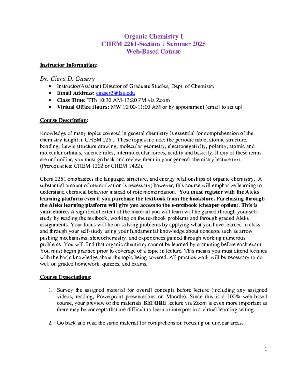 Chem 2261 Organic Chemistry I Syllabus - Summer 2025 - Studocu