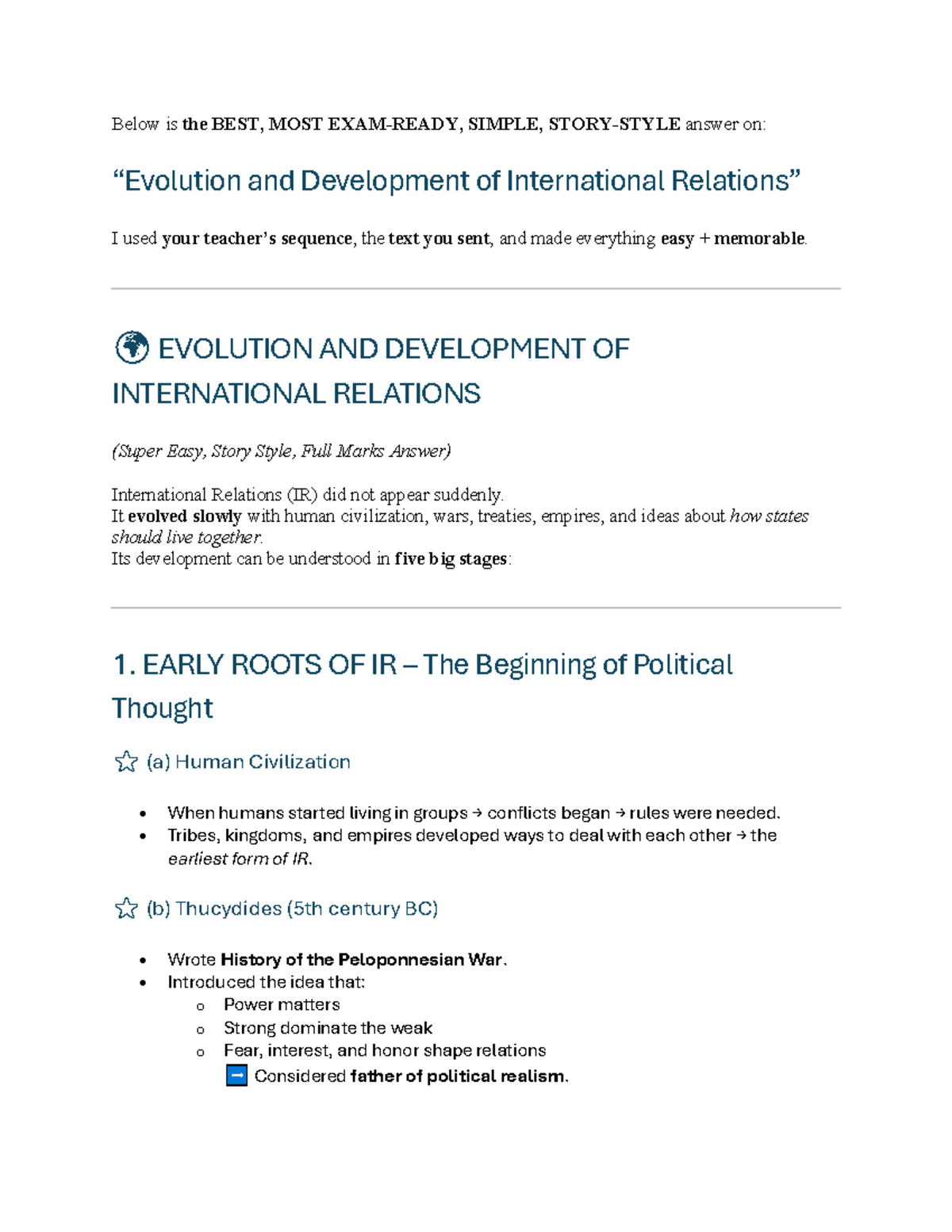 Evolution and Development of International Relations (IR) Notes - Studocu
