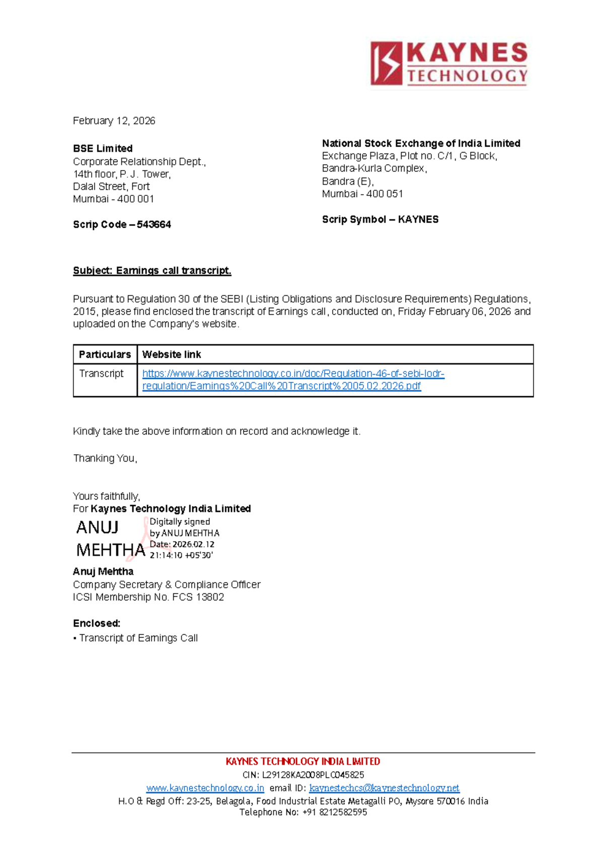 Earnings Call Transcript for KAYNES (Q3 FY 2026) - February 06, 2026 ...
