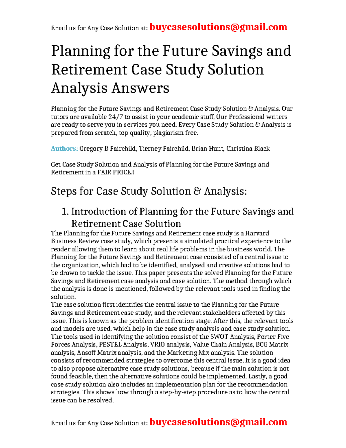 Planning for the Future: Savings & Retirement Case Study Solution - Studocu