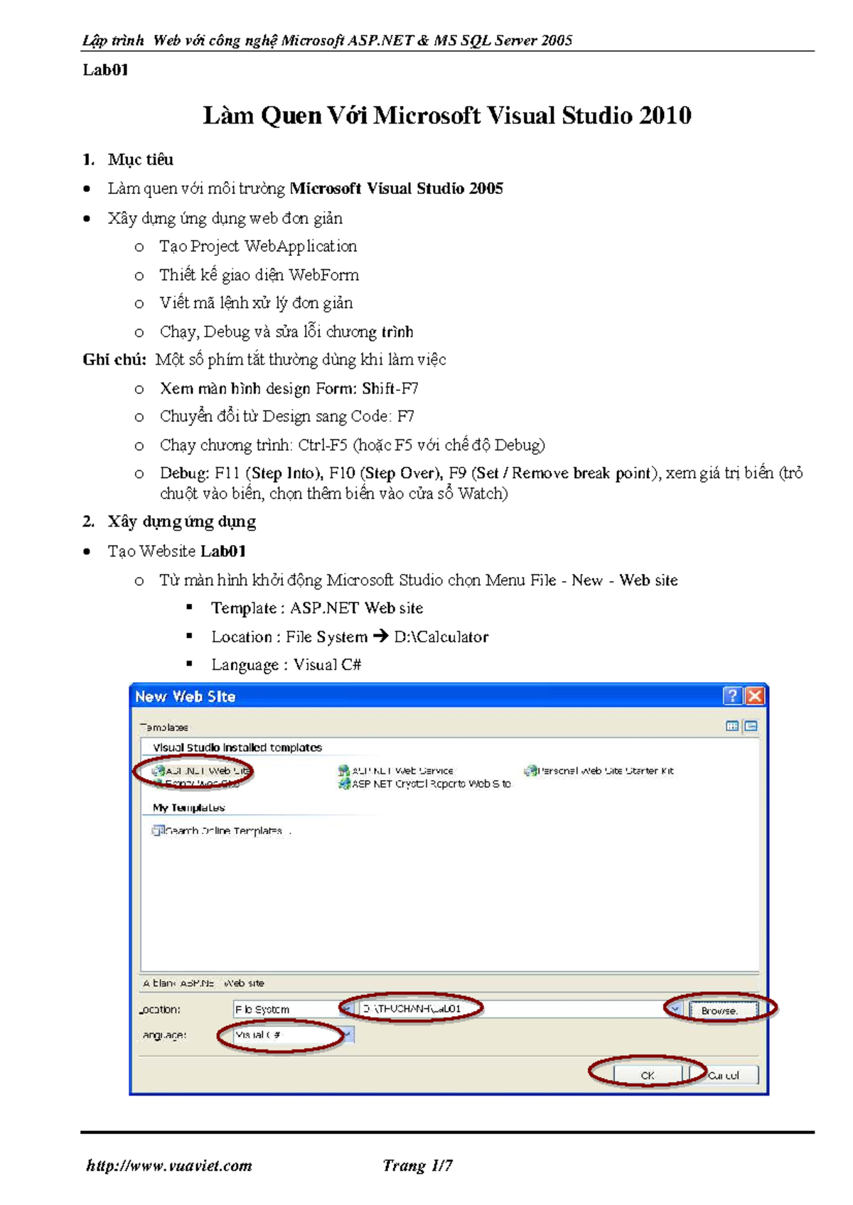 Lab01 - Làm Quen Với Microsoft Visual Studio 2010 và ASP.NET - Studocu