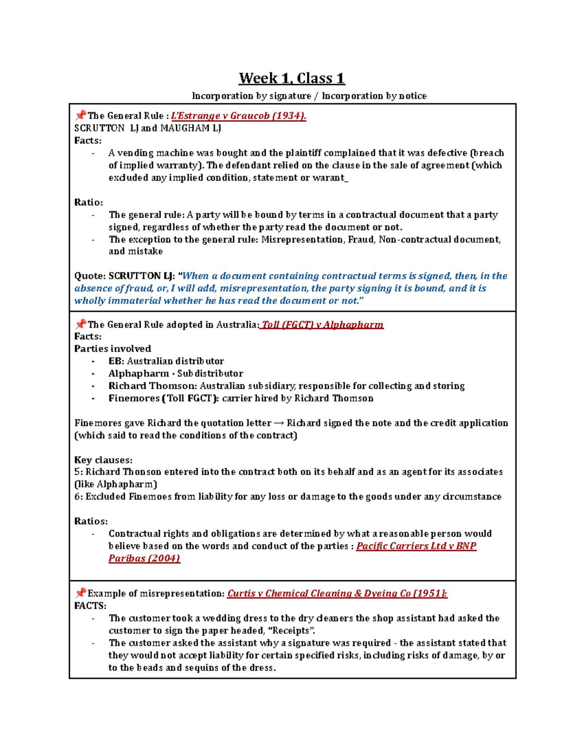 Notes on first few weeks of the course - Week 1, Class 1 Incorporation ...