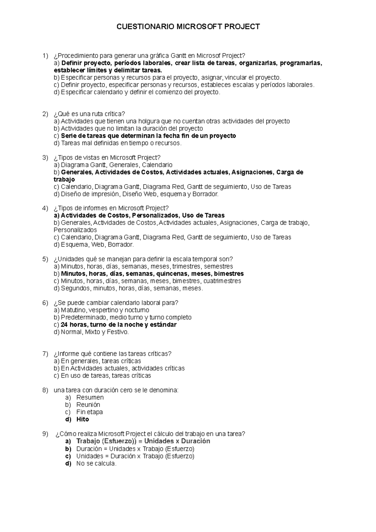 Custionario de MSproject creación de entorno de trabajo - CUESTIONARIO ...