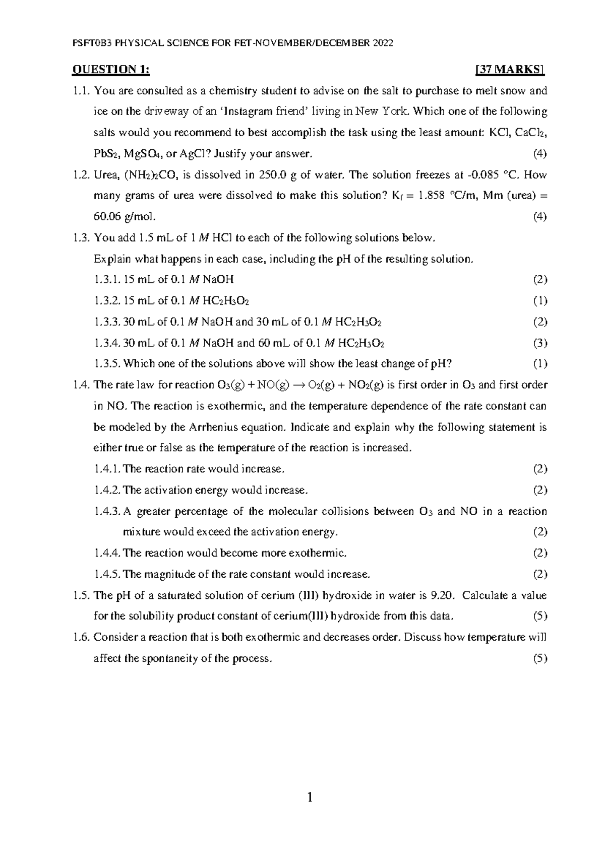 PSFT0B3 PHYSICAL SCIENCE 2022: Exam Questions & Solutions - Studocu