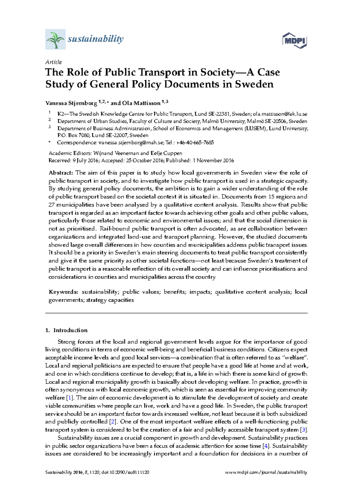 The Role of Public Transport in Society - A Case Study of General ...