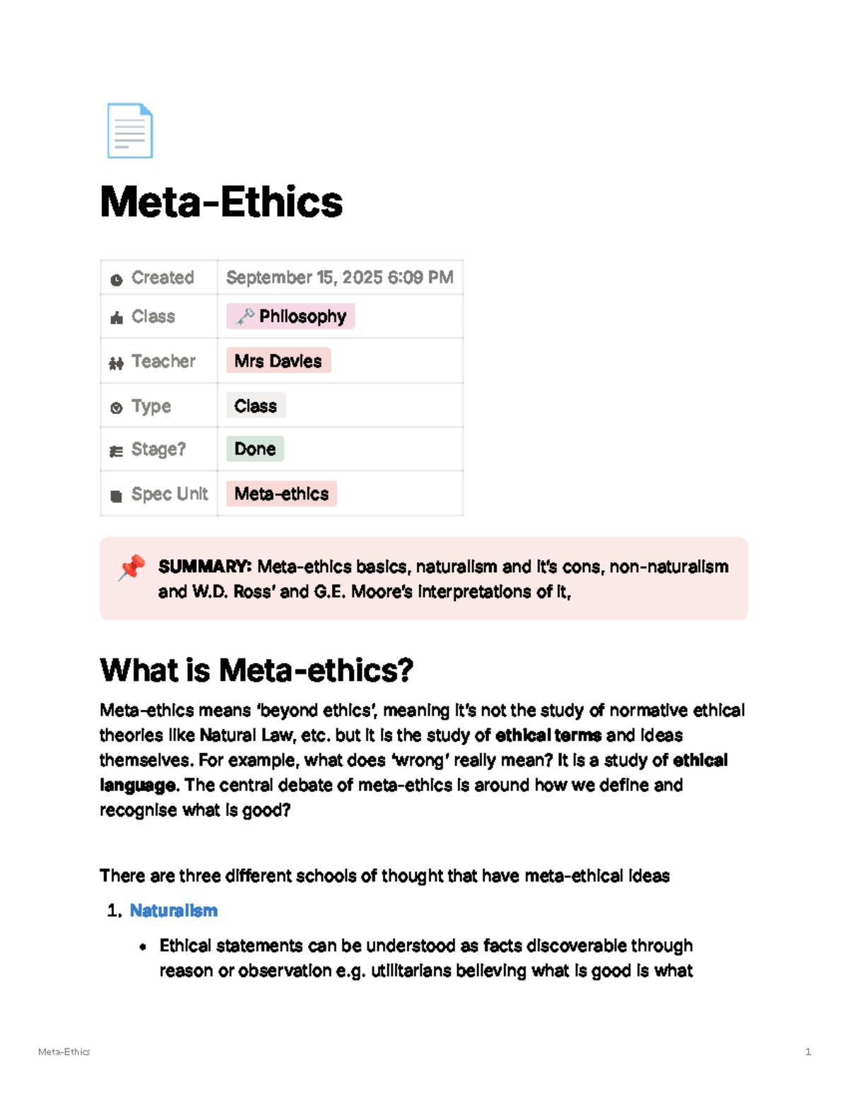 Meta-Ethics Summary: Key Concepts and Theories in Philosophy (PHIL101 ...