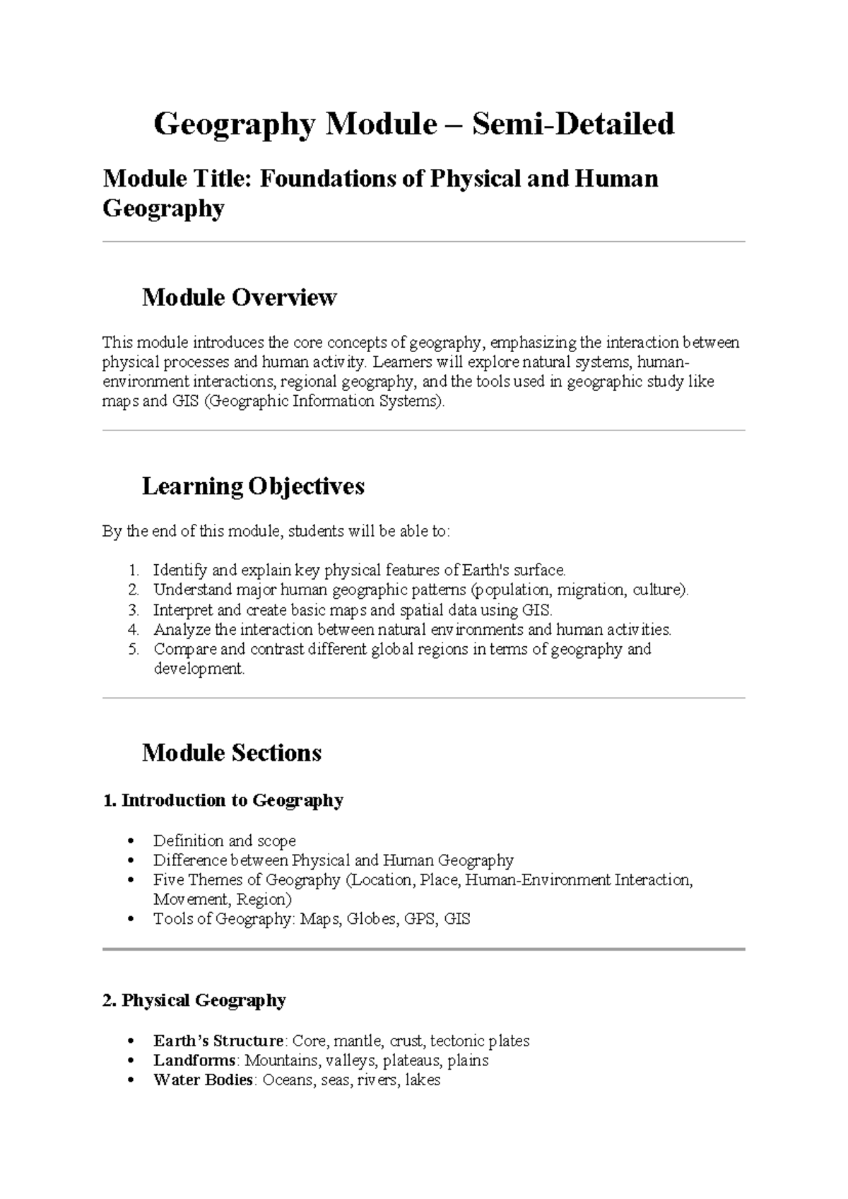 Geography Module .111: Foundations of Physical & Human Geography - Studocu