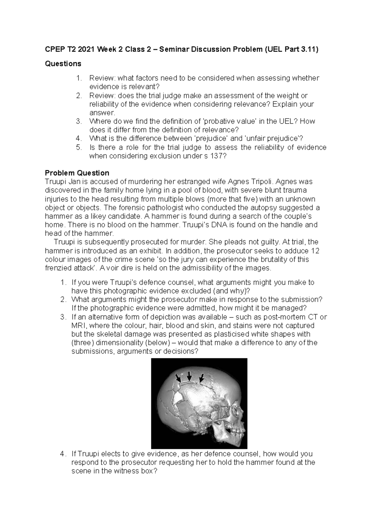 CPEP T2 2025 Week 2 Class 2 Seminar Discussion on Evidence Relevance ...