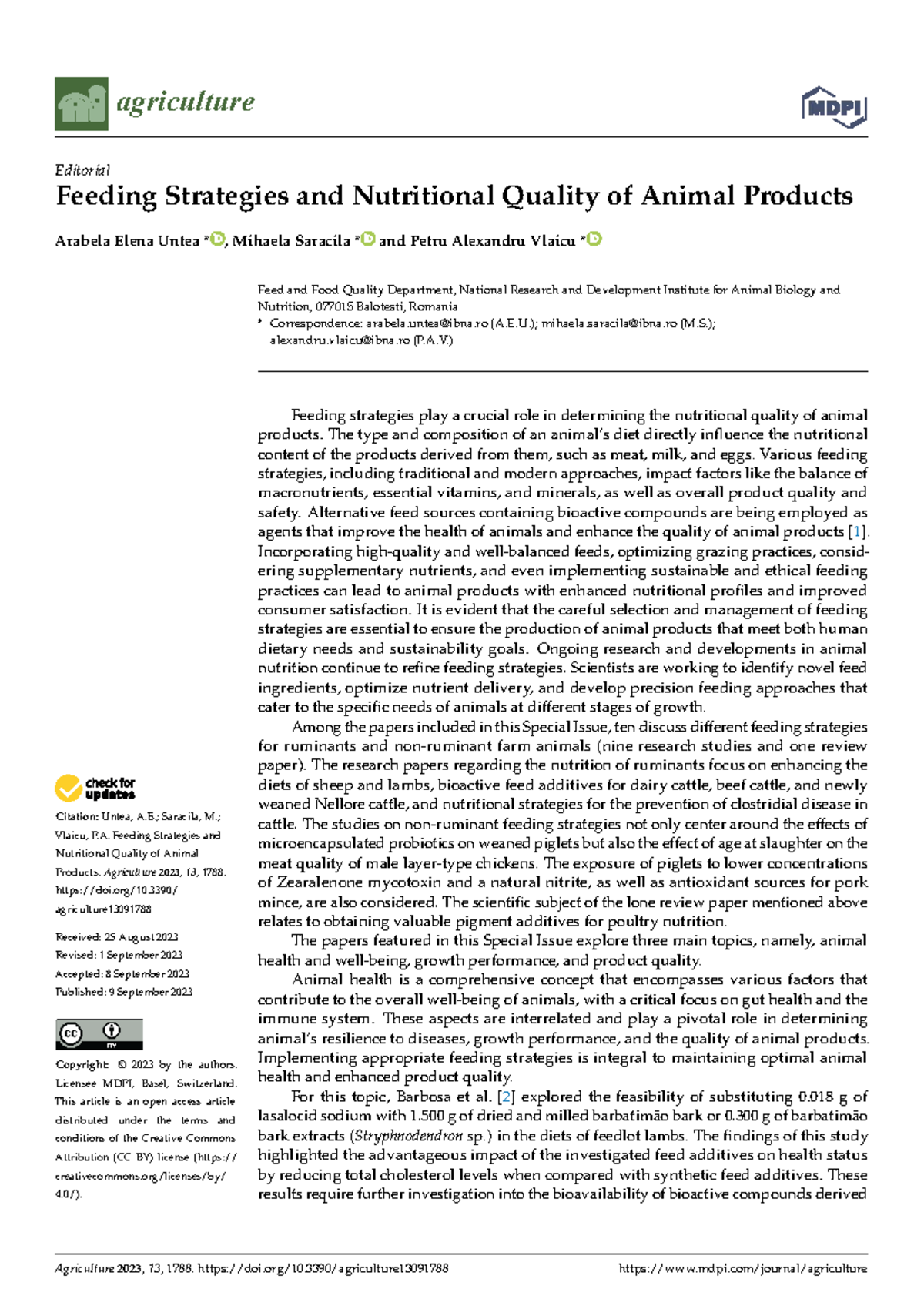 Agriculture 13: Feeding Strategies & Nutritional Quality of Animal ...