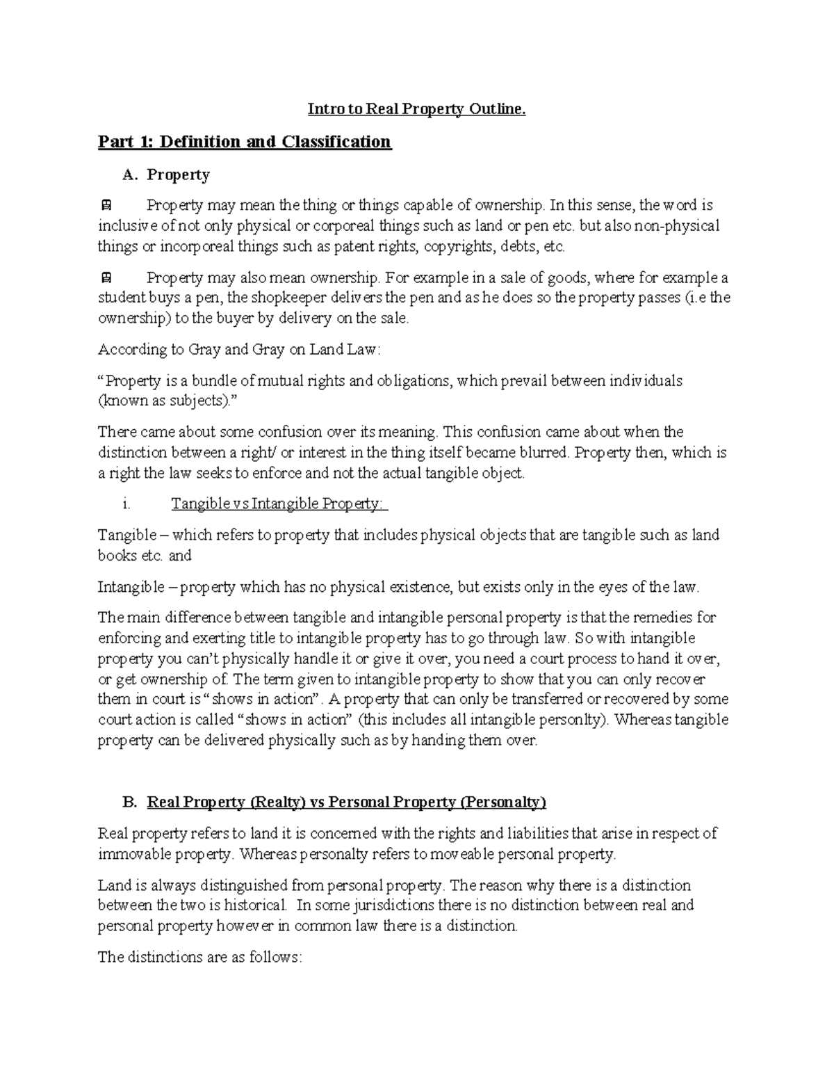 Real Property Law Outline - Key Concepts & Doctrines Overview - Studocu