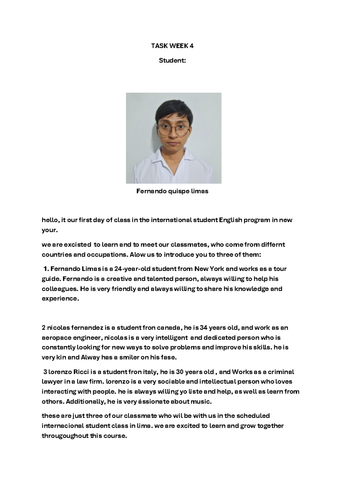 TASK WEEK 4 - Introductions in International Student Class - Studocu
