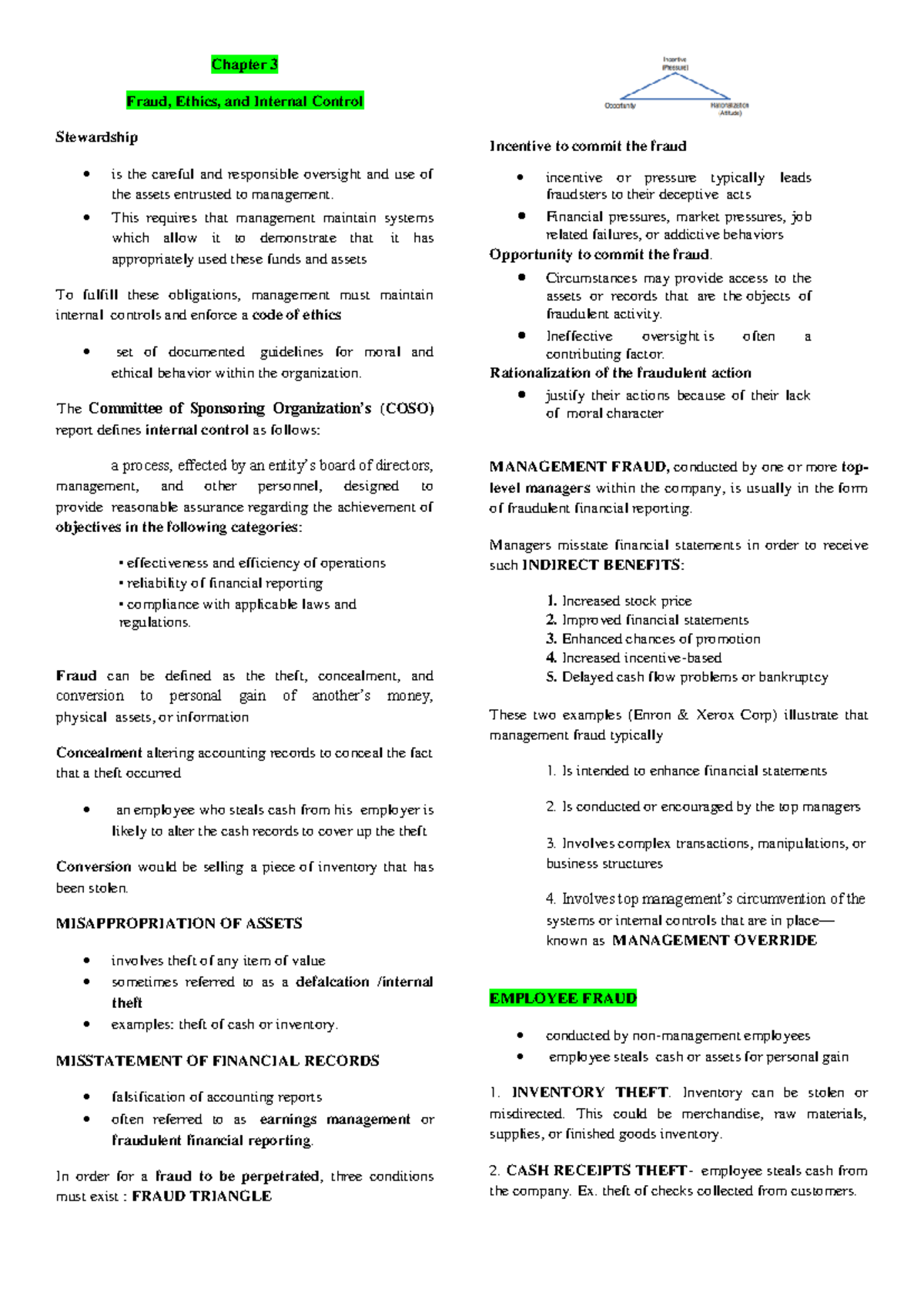 BCS 101 Final Exam Review: Fraud, Ethics, and Internal Controls - Studocu