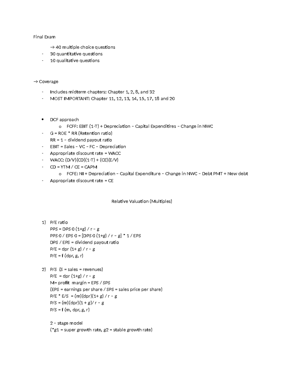 Final Exam Review for Course XX123: Key Concepts & Formulas - Studocu