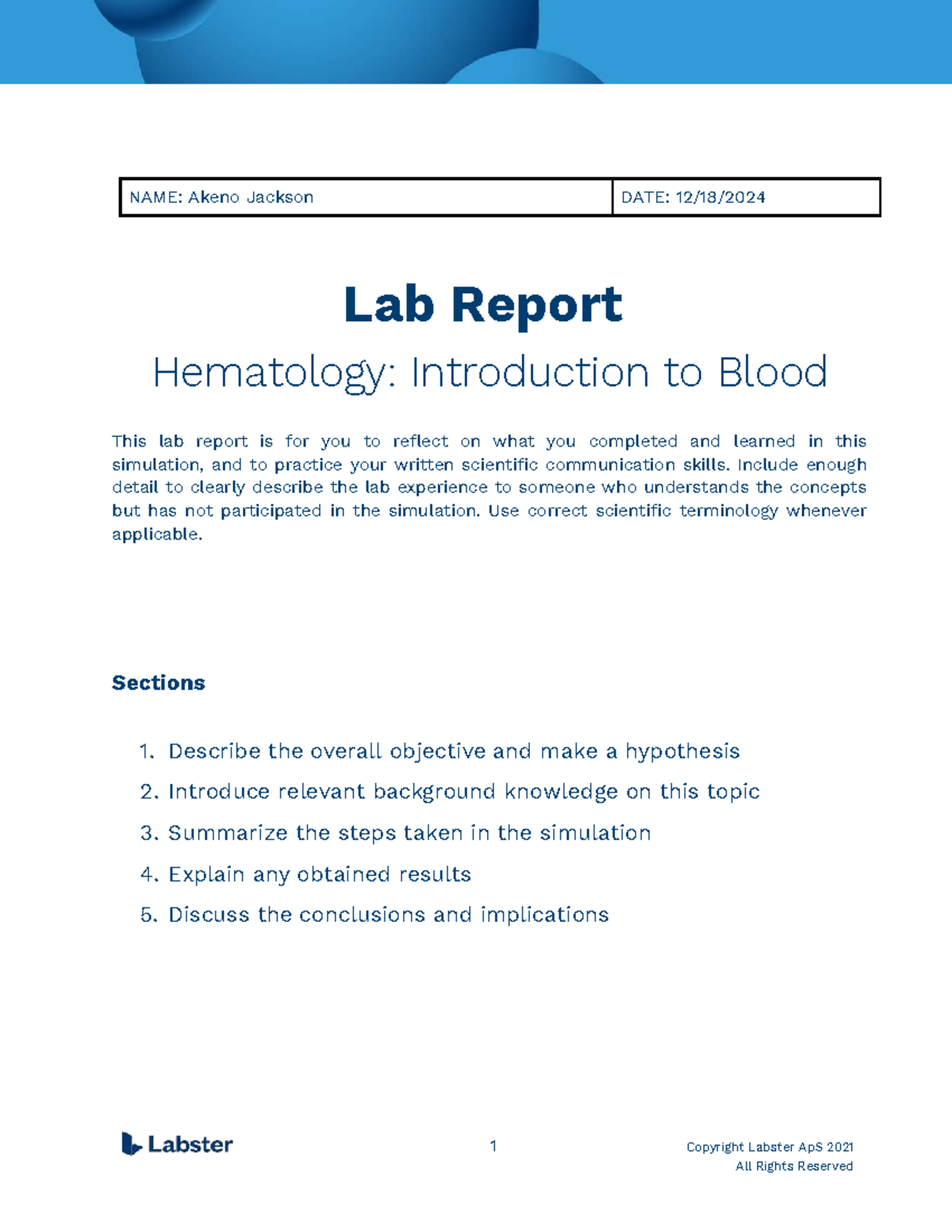 Human Biology Lab (BIO101): Hematology Lab Report & Simulation Insights ...