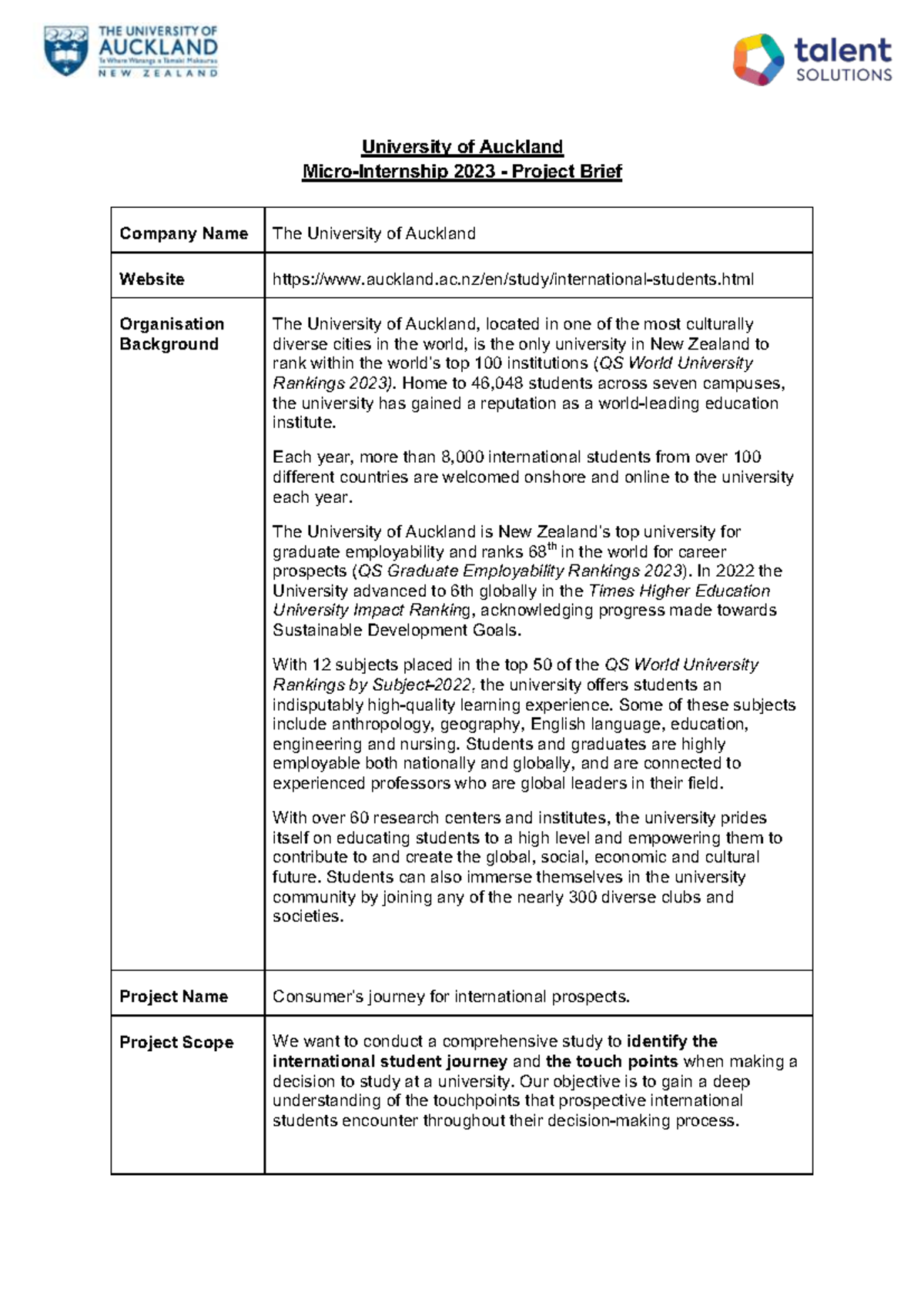 Auckland University 2023 Project Brief: International Student Journey ...