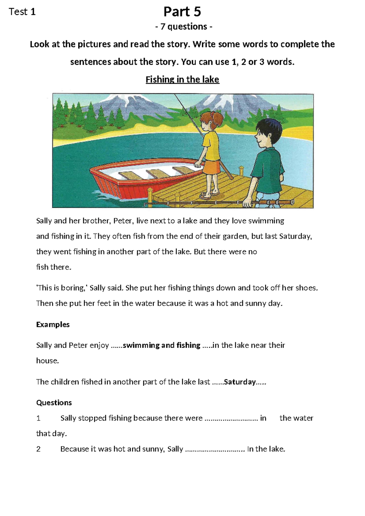 Mover 1 Test 1 Part 5: Fishing Story Completion Exercise - Studocu