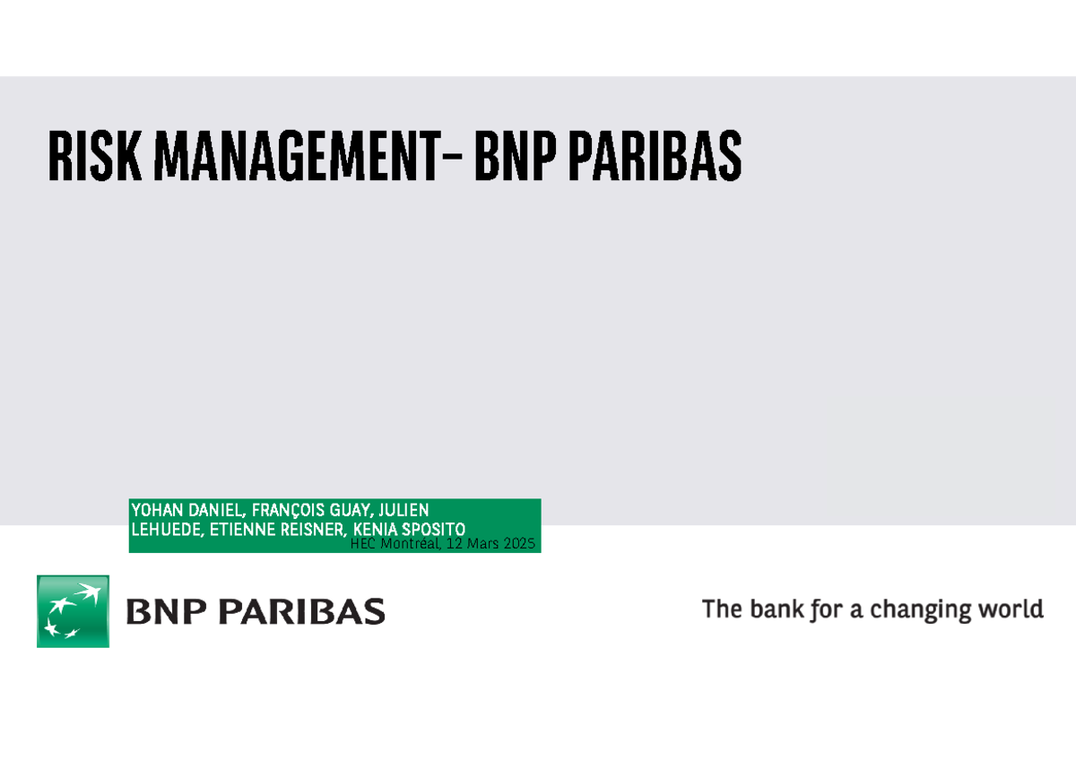 BNP Paribas RISK Management Insights - HEC Mtl - March 2025 - Studocu