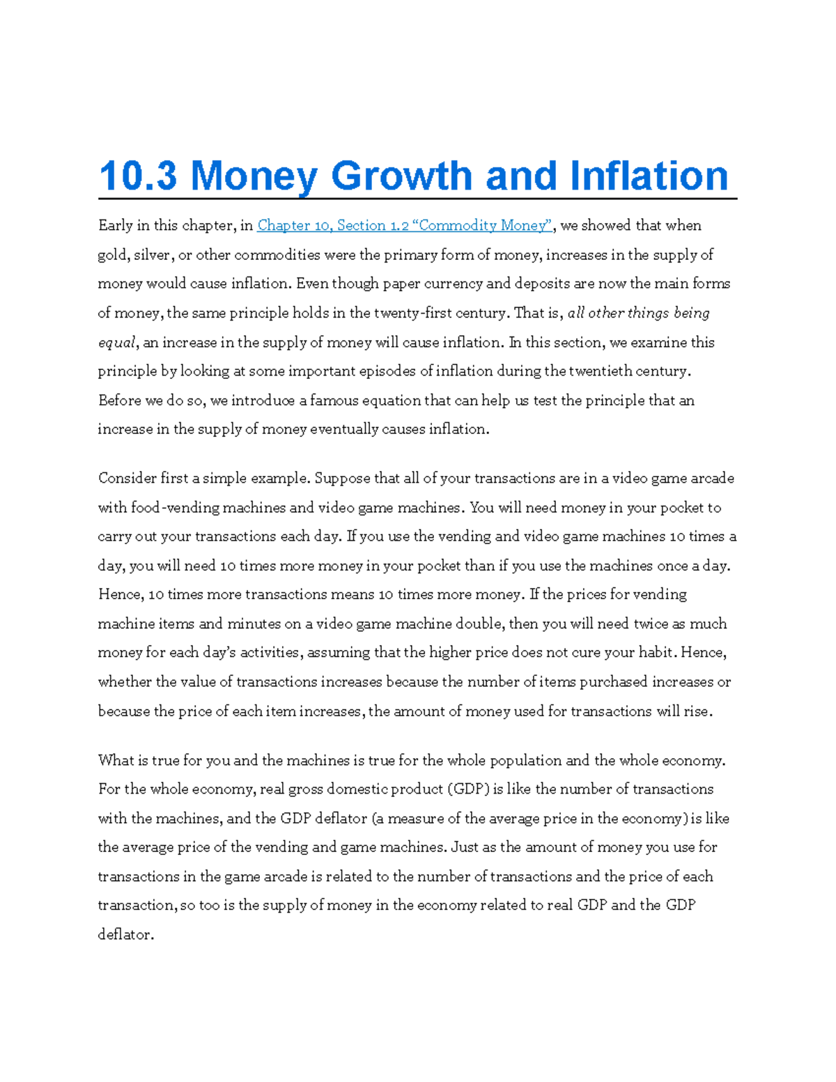 Chapter 10.3 Lecture Notes - 10 Money Growth and Inflation Early in ...