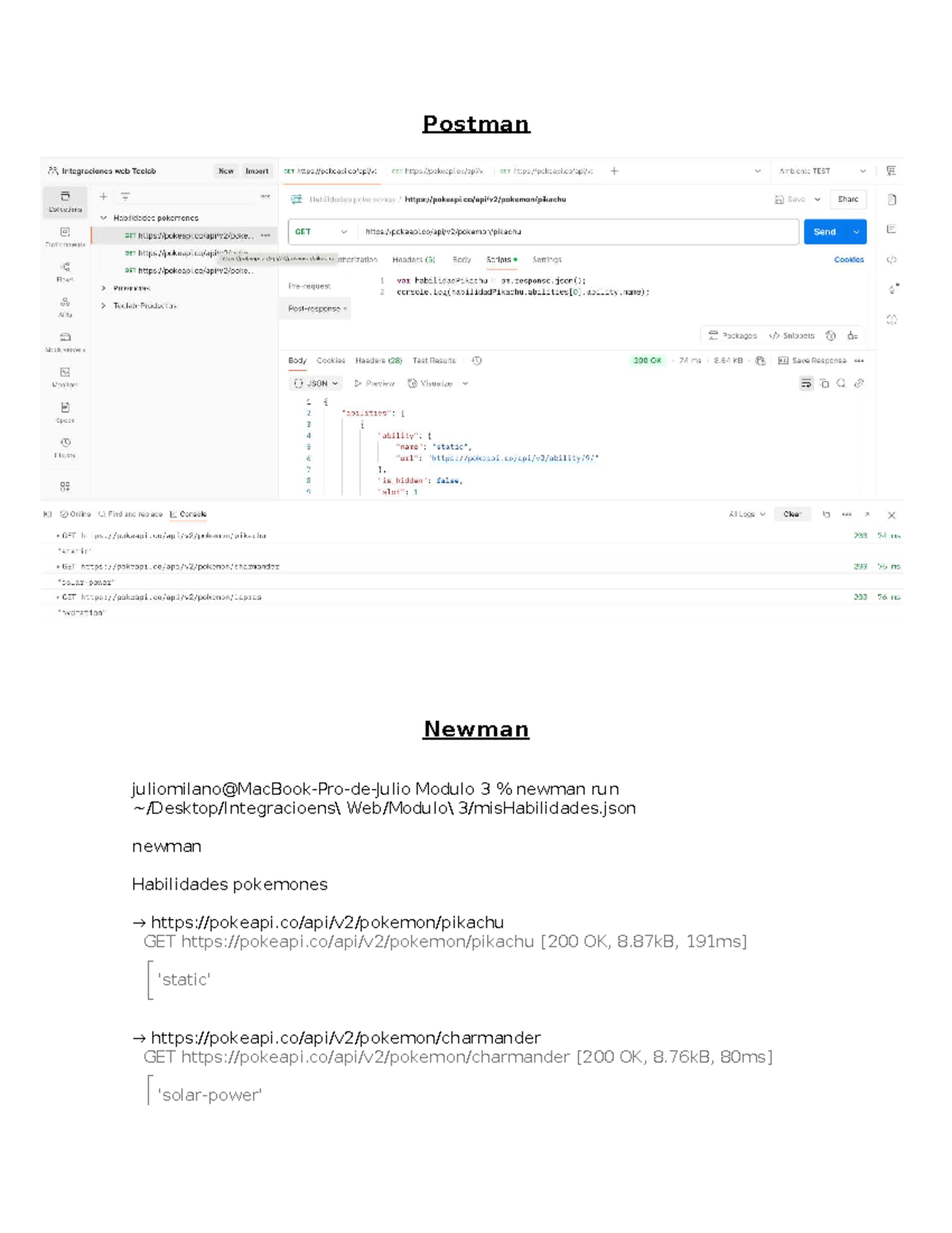 Api 3 terminada - Api 3 - Integracion WEB - Postman Newman juliomilano ...