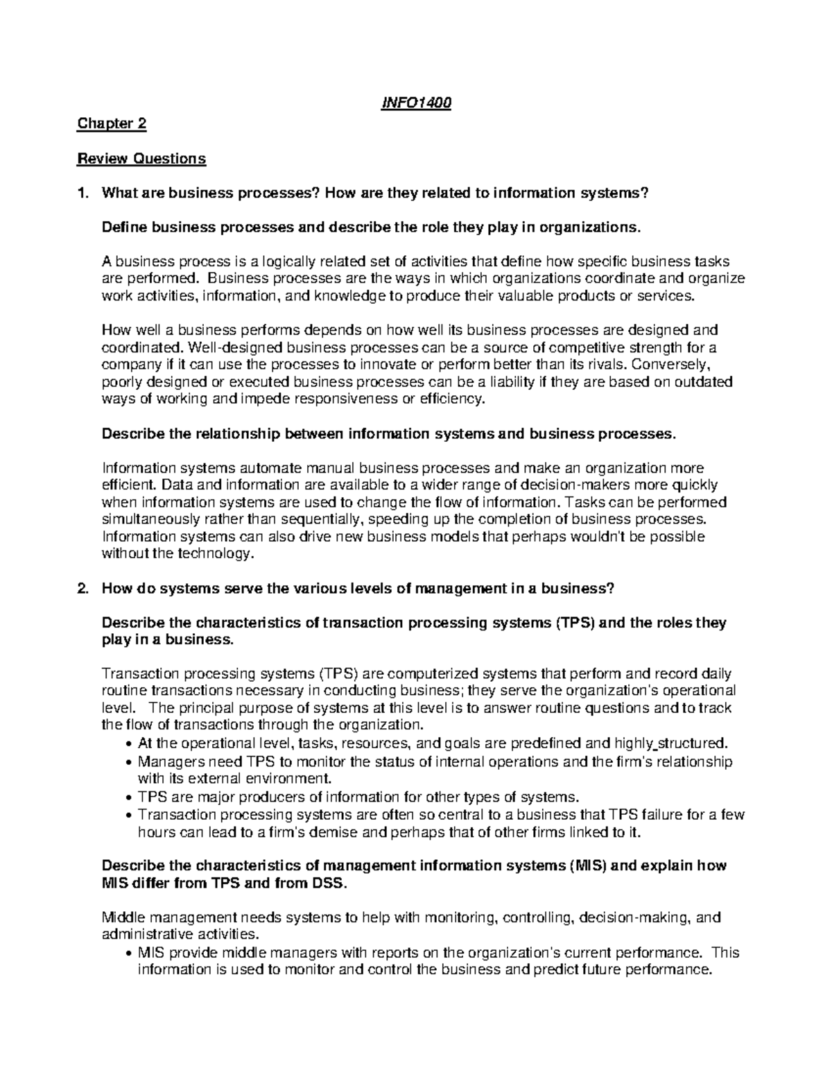 INFO1400: Business Processes and Their Link to Information Systems ...