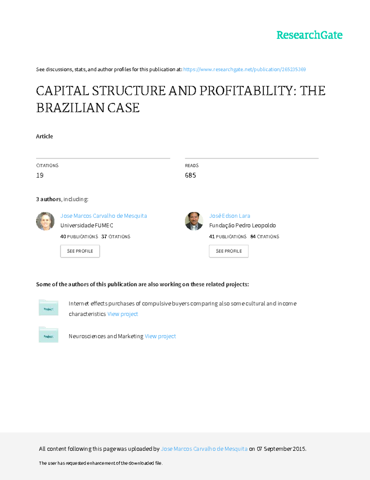 CAPITAL STRUCTURE & PROFITABILITY: INSIGHTS FROM BRAZIL (FIN 301) - Studocu