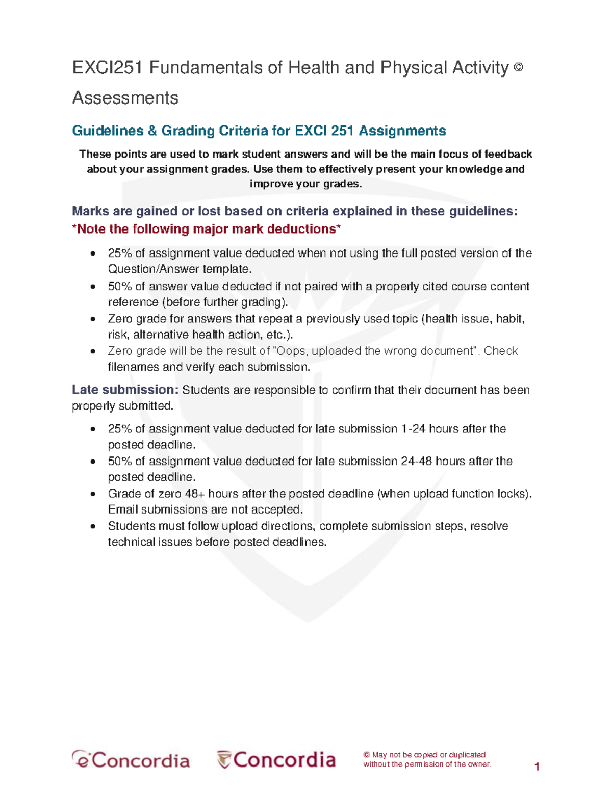 EXCI 251 Assignment Guidelines: Health & Physical Activity Assessments ...