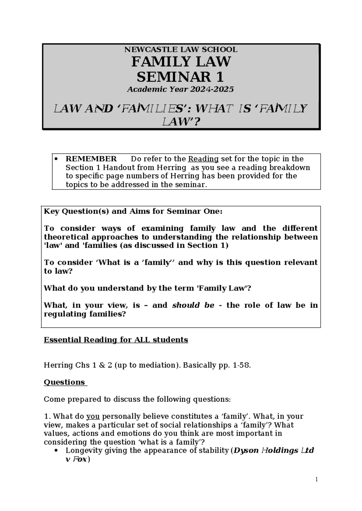 Family Law Section 1: Understanding Families and Legal Definitions ...