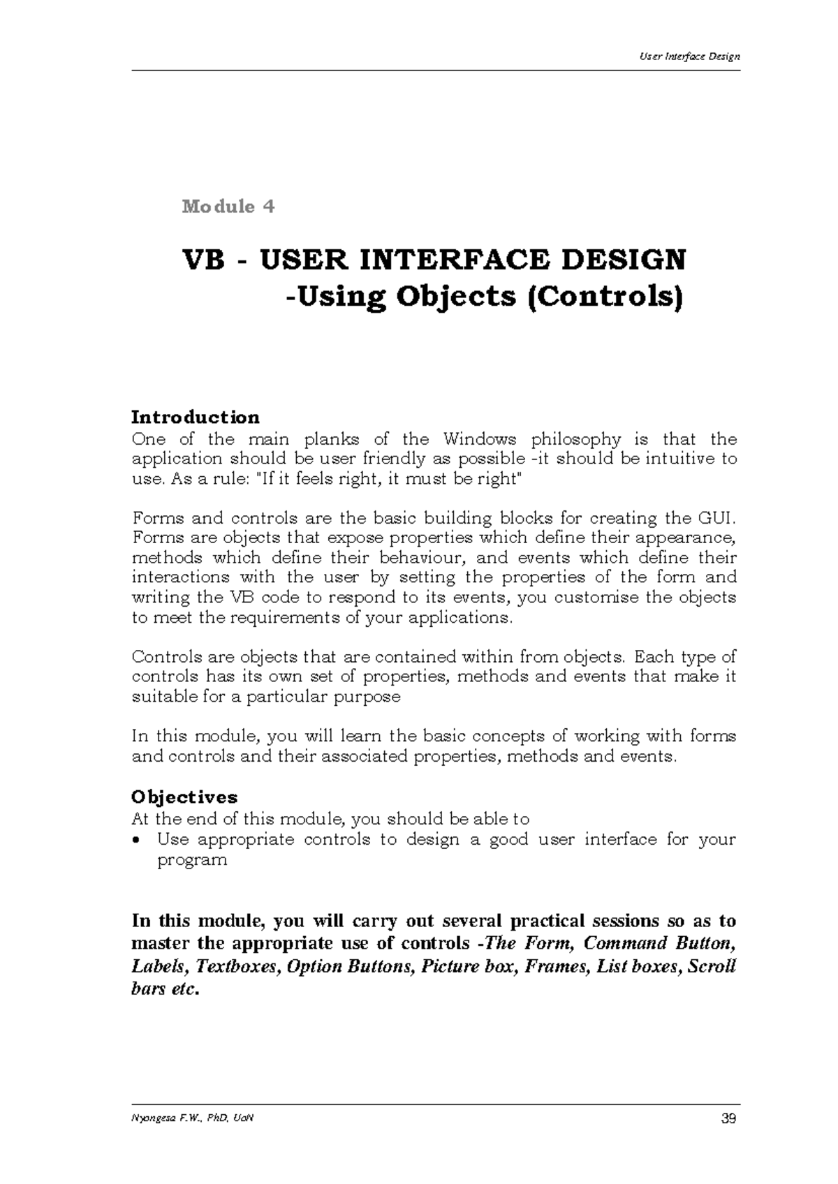 Module 4 using controls - Module 4 VB - USER INTERFACE DESIGN -Using ...