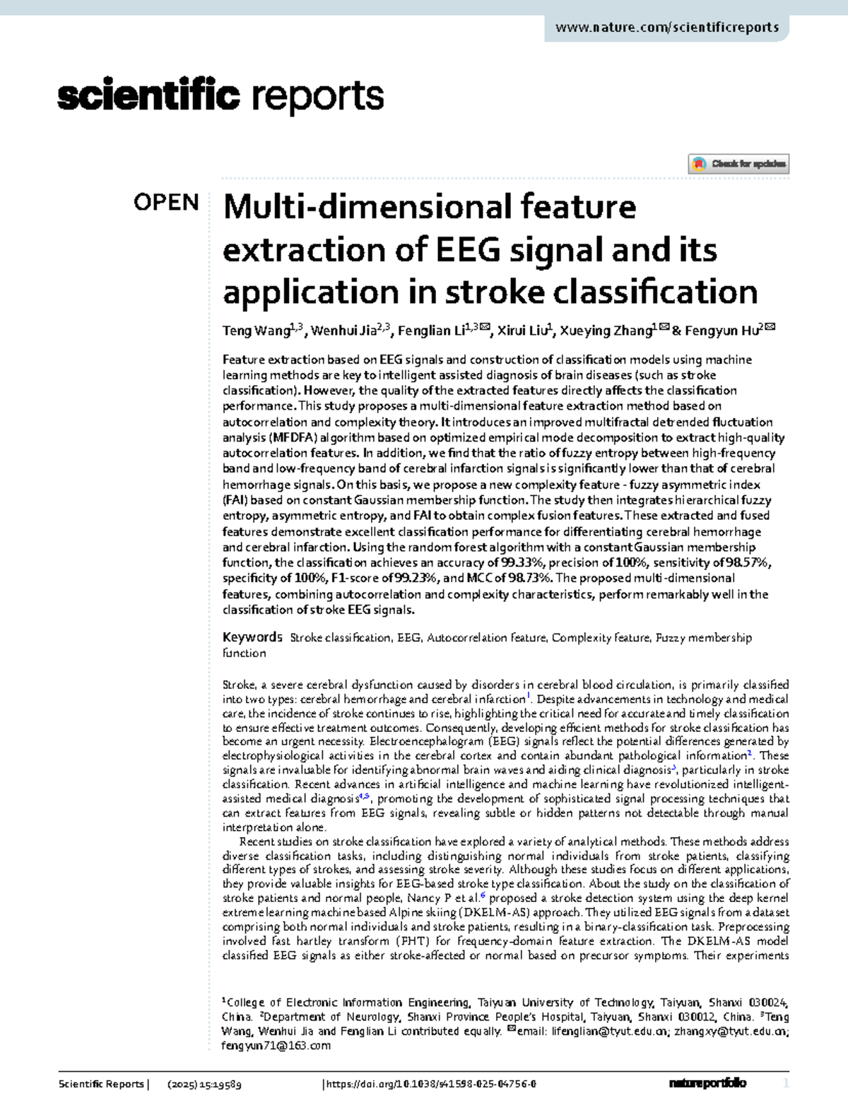 EEG Signal Feature Extraction for Stroke Classification (S41598 025 ...