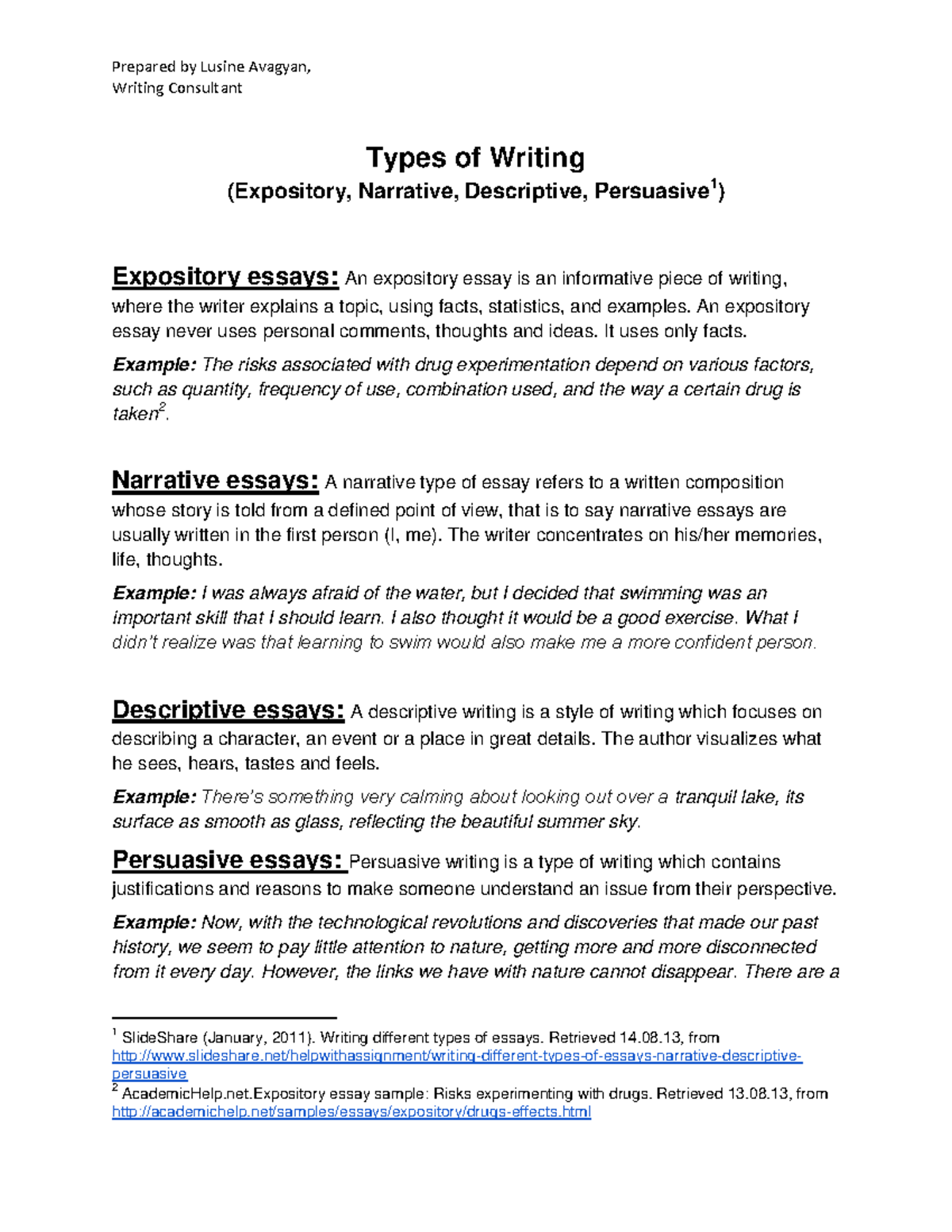 Different Types of Writing: Expository, Narrative, Descriptive ...