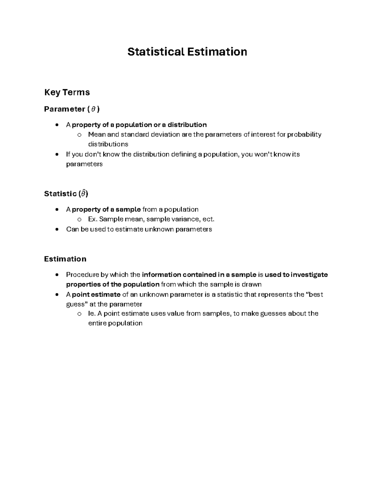 MIME 209 Midterm 2: Key Concepts in Statistical Estimation and ...