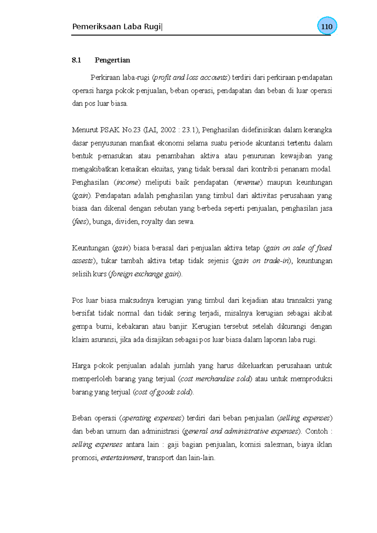 Topik 8: Audit Laporan Laba Rugi dan Prinsip Akuntansi SAK No.23 - Studocu