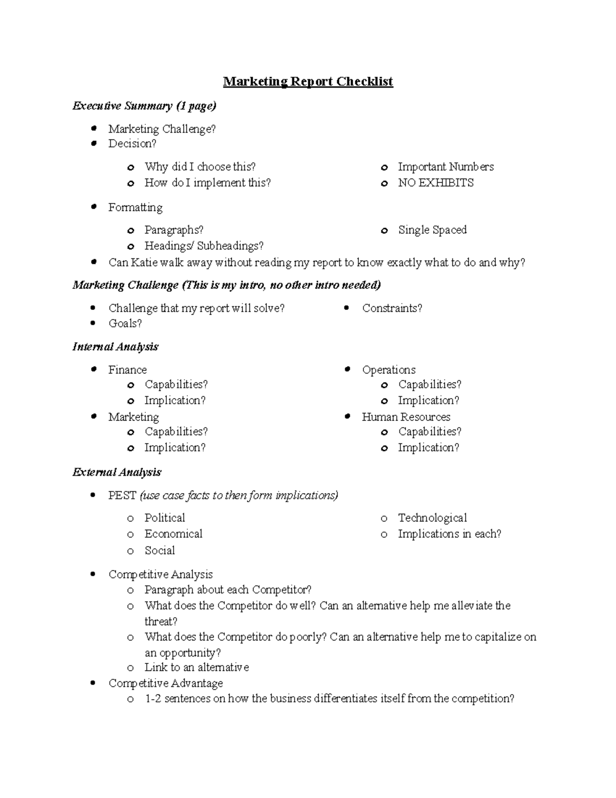 Marketing Report Checklist: Executive Summary & Key Considerations ...